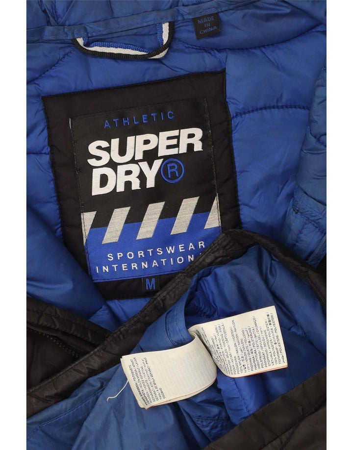 Superdry Mens Hooded Padded Jacket UK 38 Medium Black Nylon