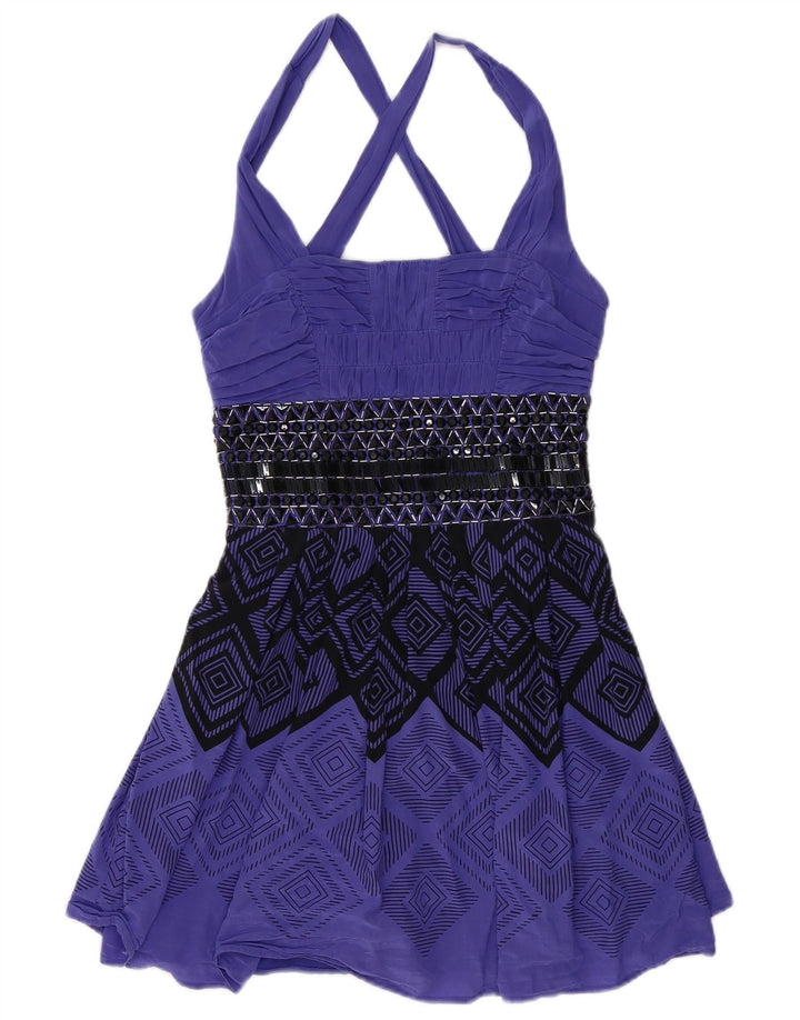 Vintage Womens Halter Top UK 12 Medium Purple Geometric Polyester