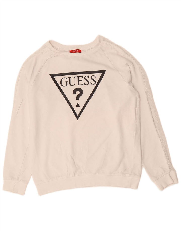 Guess Womens Graphic Sweatshirt Jumper UK 8 Small White Polyamide