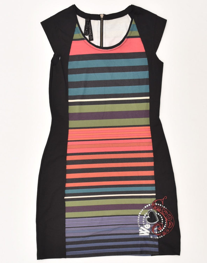 DESIGUAL Womens Sheath Dress UK 12 Medium Black Striped Polyester | Vintage Desigual | Thrift | Second-Hand Desigual | Used Clothing | Messina Hembry 