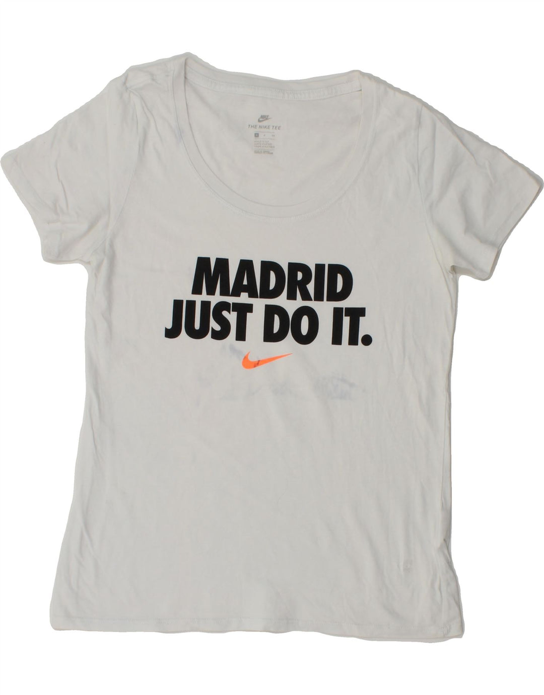 NIKE Womens Madrid Graphic T-Shirt Top UK 10 Small White Vintage Nike and Second-Hand Nike from Messina Hembry 