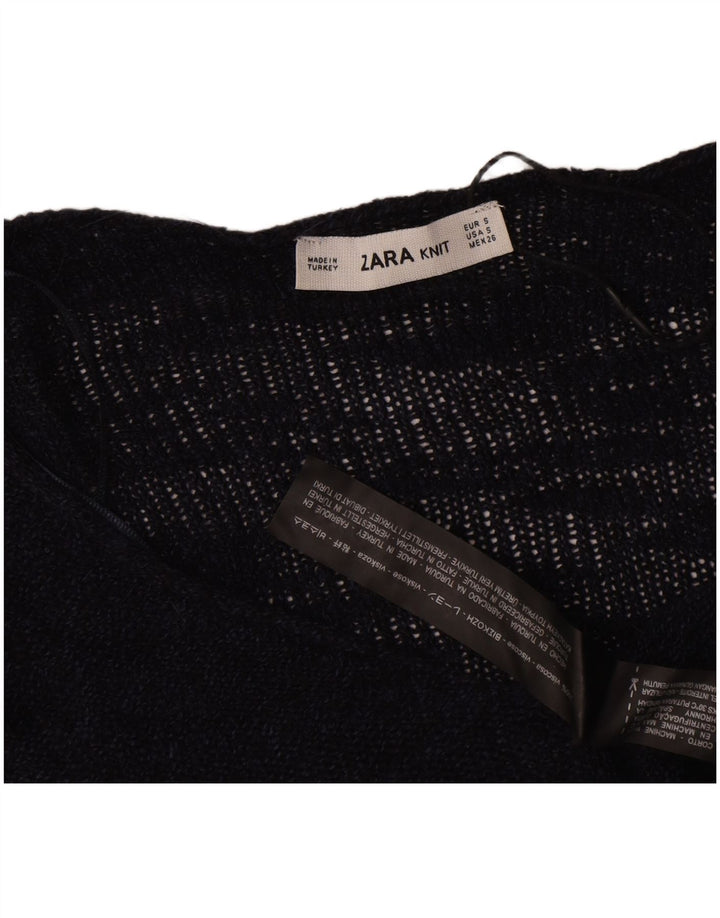 Zara Womens Oversized Boat Neck Jumper Sweater UK 10 Small Navy Blue