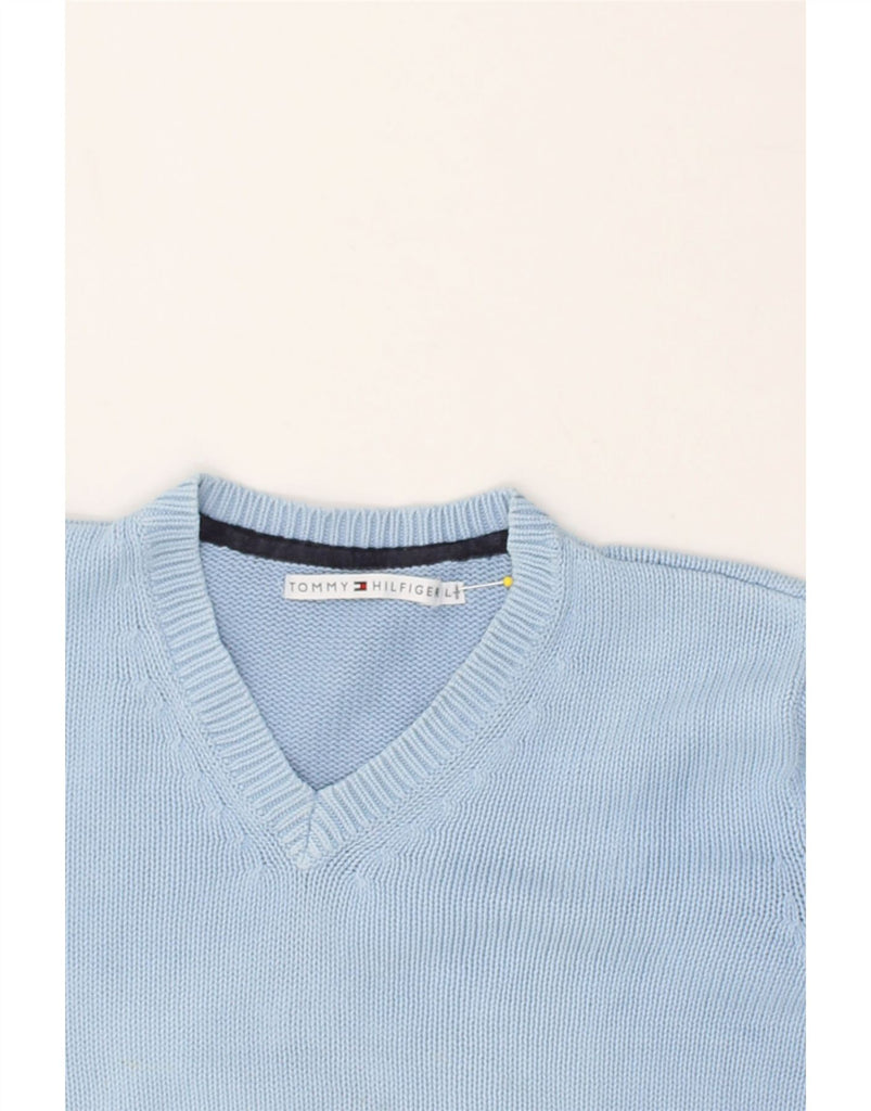 TOMMY HILFIGER Womens V-Neck Jumper Sweater UK 16 Large Blue Cotton | Vintage Tommy Hilfiger | Thrift | Second-Hand Tommy Hilfiger | Used Clothing | Messina Hembry 