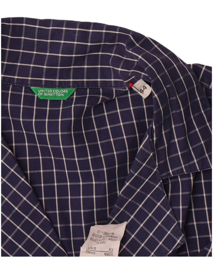 Benetton Womens Shirt IT 44 Medium Navy Blue Check Cotton
