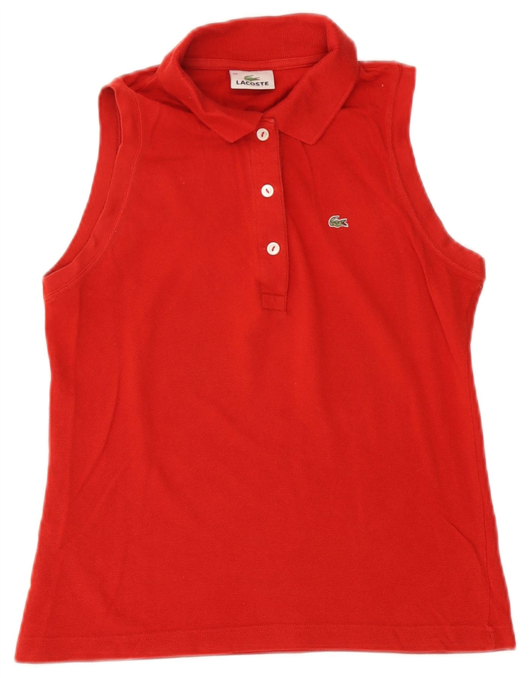 Lacoste Womens Sleeveless Polo Shirt Size 38 Medium Red Cotton