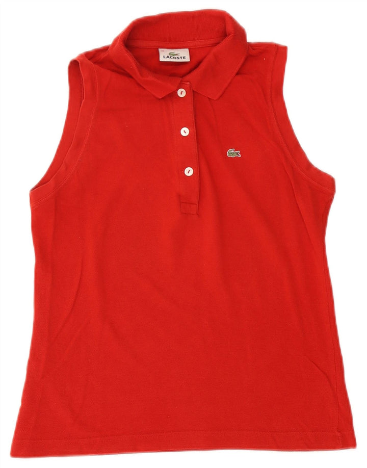 Lacoste Womens Sleeveless Polo Shirt Size 38 Medium Red Cotton