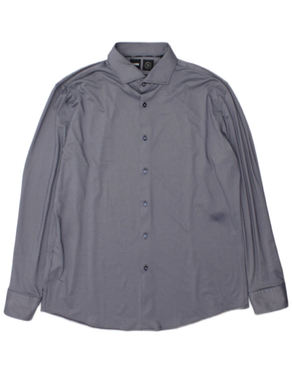 Hugo Boss Mens Performance Slim Fit Shirt Size 43 17 XL Navy Blue Polyamide