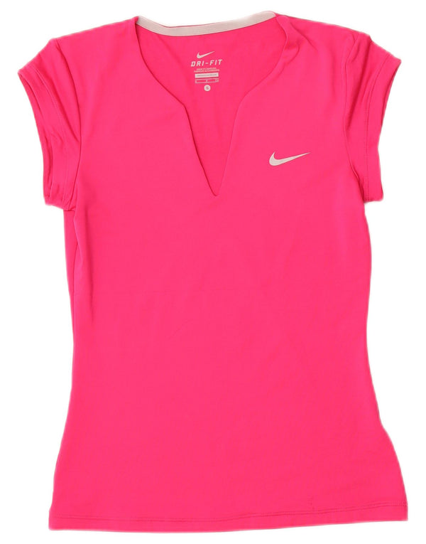 Nike Womens Dri Fit T-Shirt Top UK 8 Small Pink