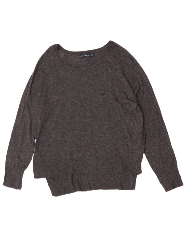 Zara Womens Boat Neck Jumper Sweater UK 16 Large Grey Viscose