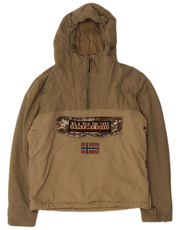 Napapijri Womens Graphic Hooded Anorak Jacket UK 16 Large Khaki Polyamide
