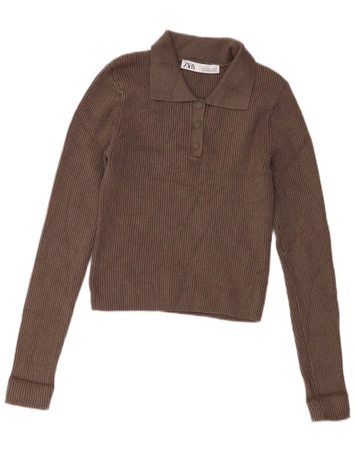Zara Womens Polo Neck Jumper Sweater UK 12 Medium Grey Viscose