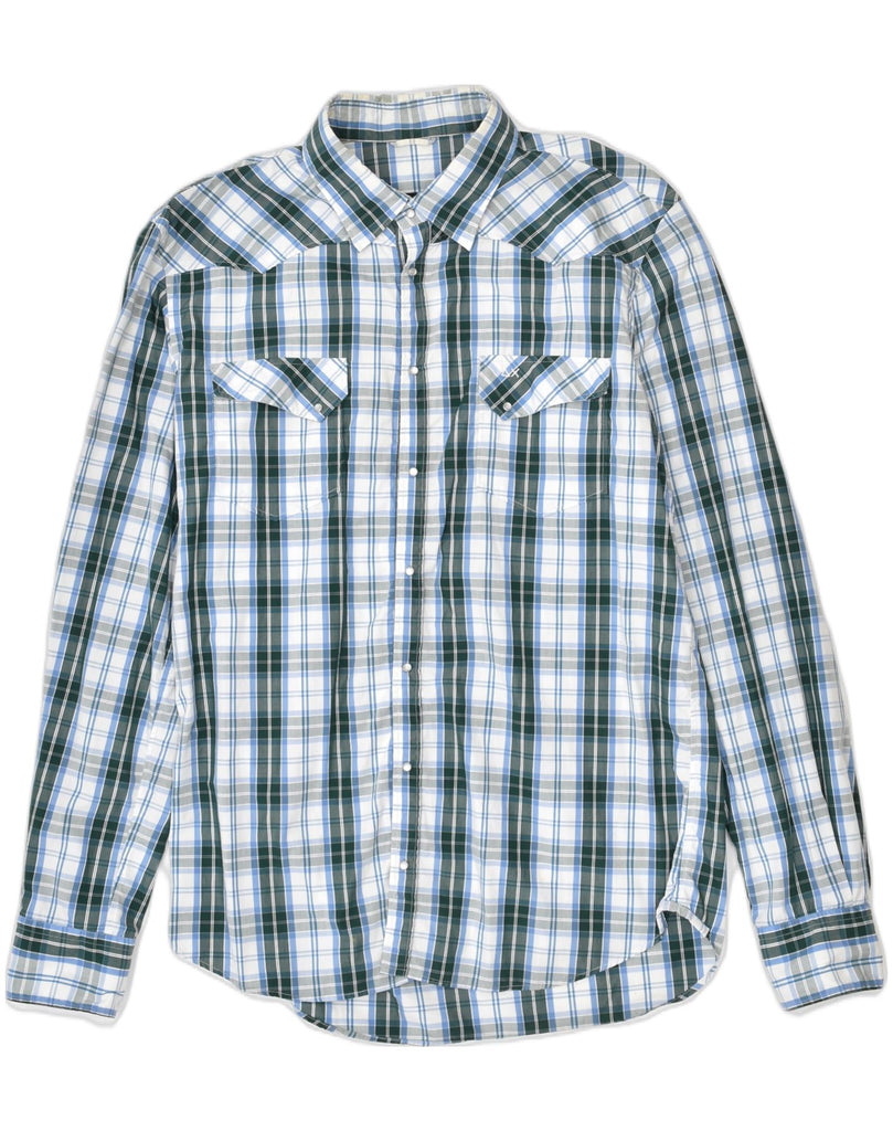 SUN68 Mens Slim Shirt Large Blue Check Cotton | Vintage | Thrift | Second-Hand | Used Clothing | Messina Hembry 