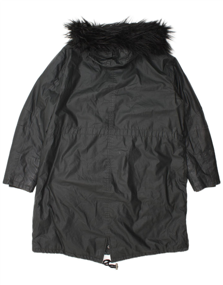 Marks & Spencer Womens Hooded Waxed Parka Jacket UK 14 Large Grey