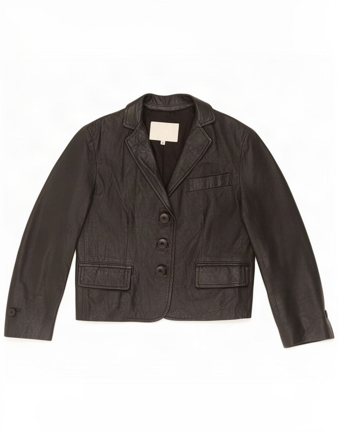 Imperial Womens 3 Button Leather Blazer Jacket UK 10 Small Black
