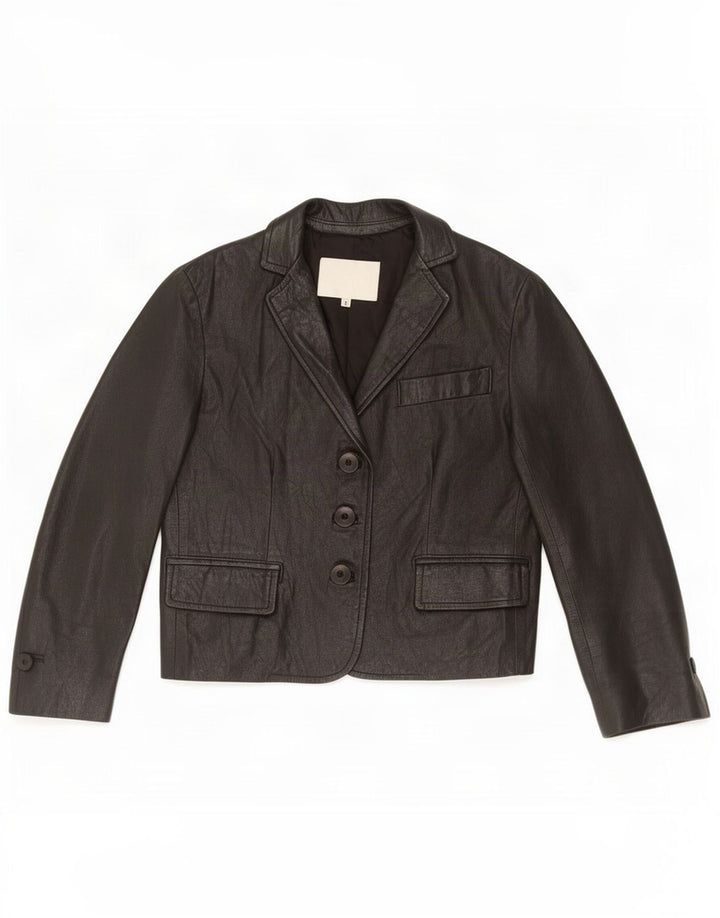 Imperial Womens 3 Button Leather Blazer Jacket UK 10 Small Black