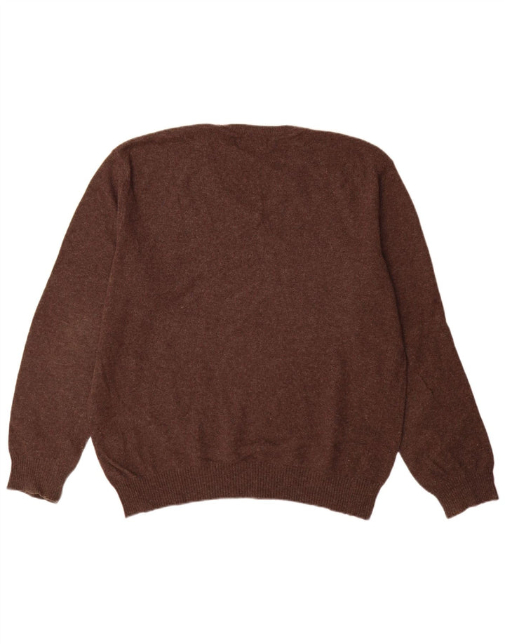 Zara Mens V-Neck Jumper Sweater Large Brown Argyle/Diamond Wool