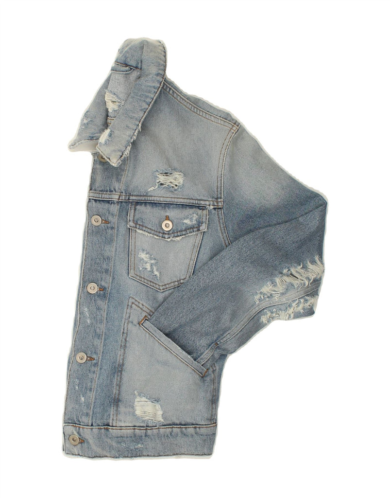 VINTAGE Womens Distressed Denim Jacket UK 14 Medium Blue Vintage Vintage and Second-Hand Vintage from Messina Hembry 