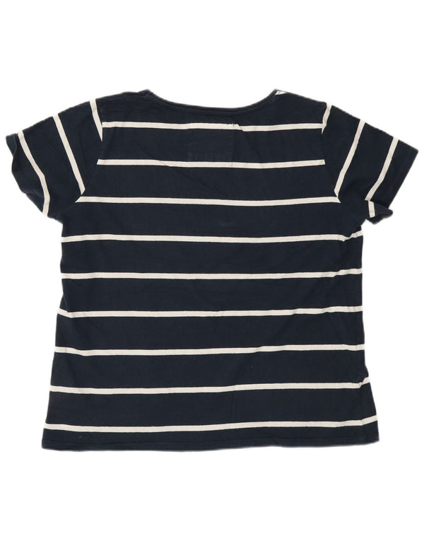 Crew Clothing Womens T-Shirt Top UK 14 Medium Navy Blue Striped Cotton