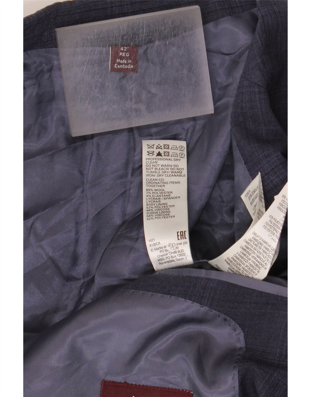 Marks & Spencer Mens 2 Button Blazer Jacket UK 42 XL Navy Blue Check