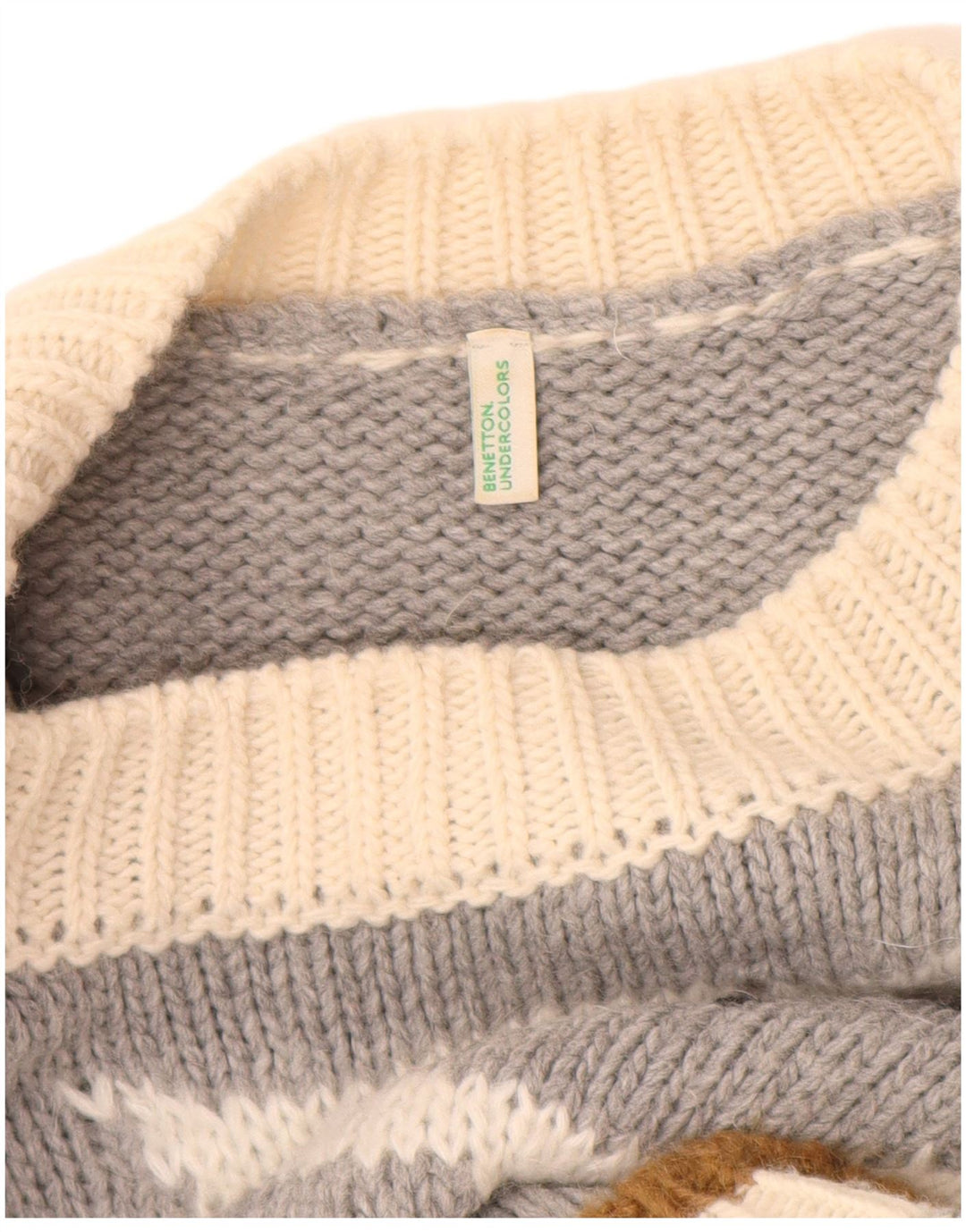Benetton Womens Boat Neck Jumper Sweater UK 14 Medium Grey Colourblock