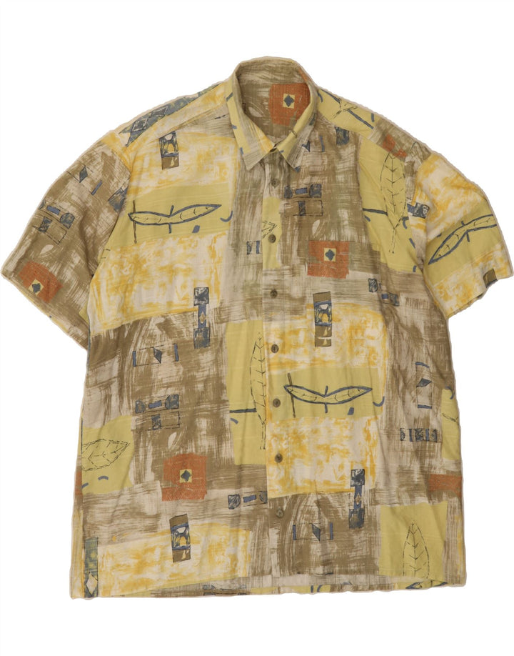 VINTAGE Mens Short Sleeve Shirt XL Beige Patchwork Vintage Vintage and Second-Hand Vintage from Messina Hembry 