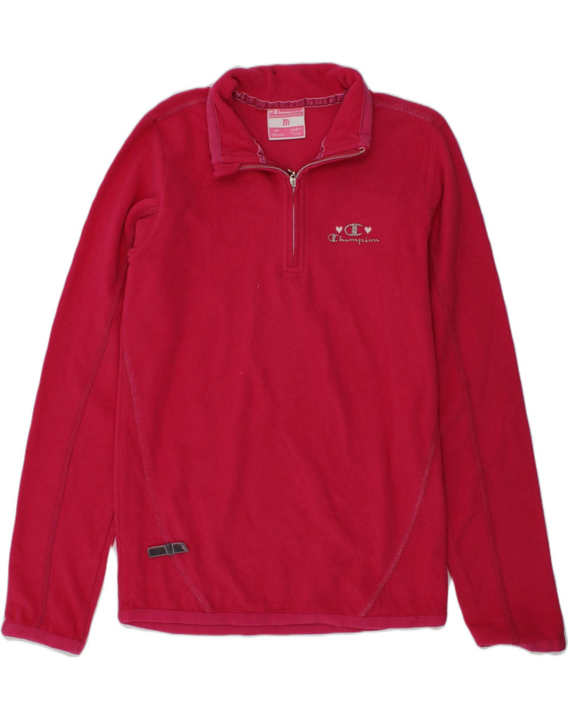 CHAMPION Girls Zip Neck Fleece Jumper 9-10 Years Medium Red Polyester | Vintage Champion | Thrift | Second-Hand Champion | Used Clothing | Messina Hembry 