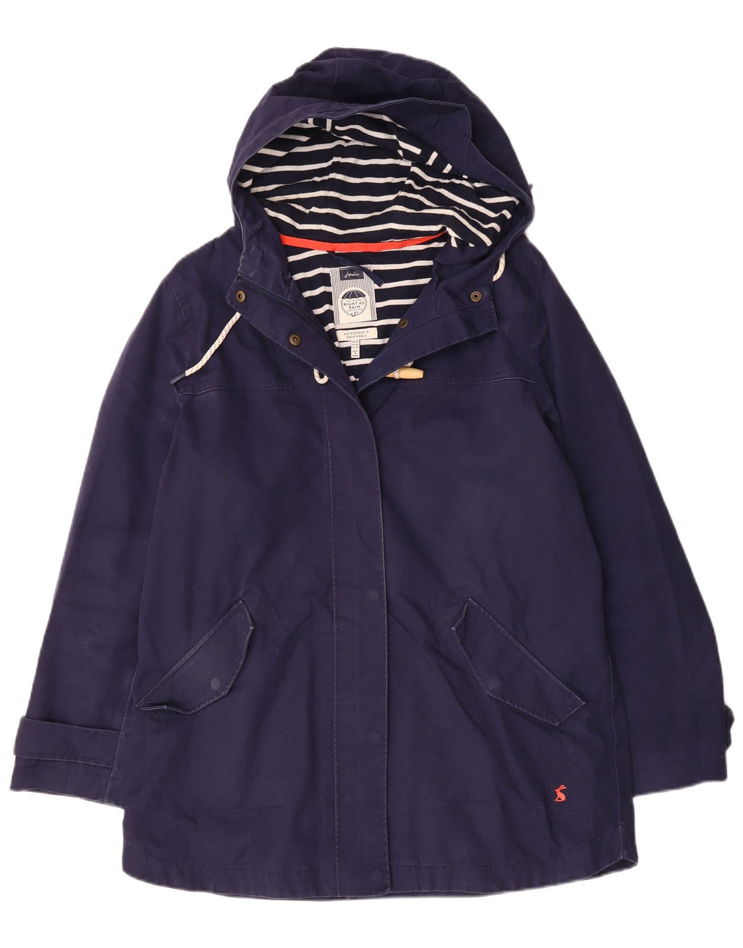 JOULES Womens Hooded Raincoat UK 14 Large Navy Blue Polyester