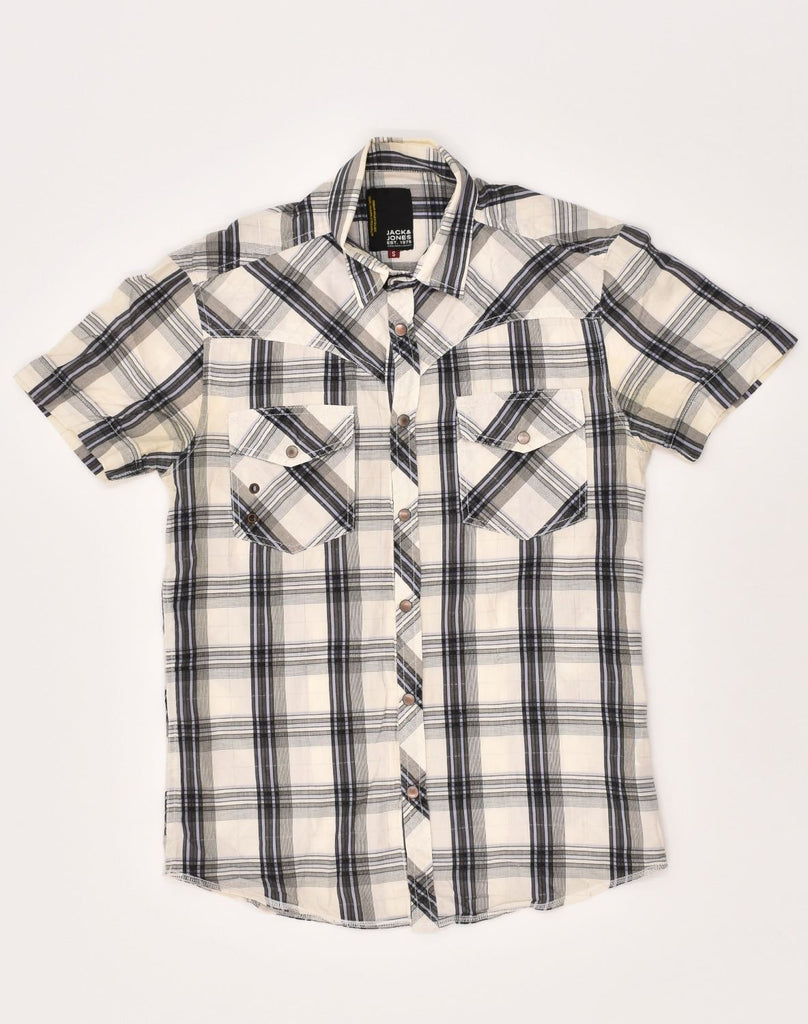 JACK & JONES Mens Graphic Short Sleeve Shirt Small White Check Cotton | Vintage Jack & Jones | Thrift | Second-Hand Jack & Jones | Used Clothing | Messina Hembry 