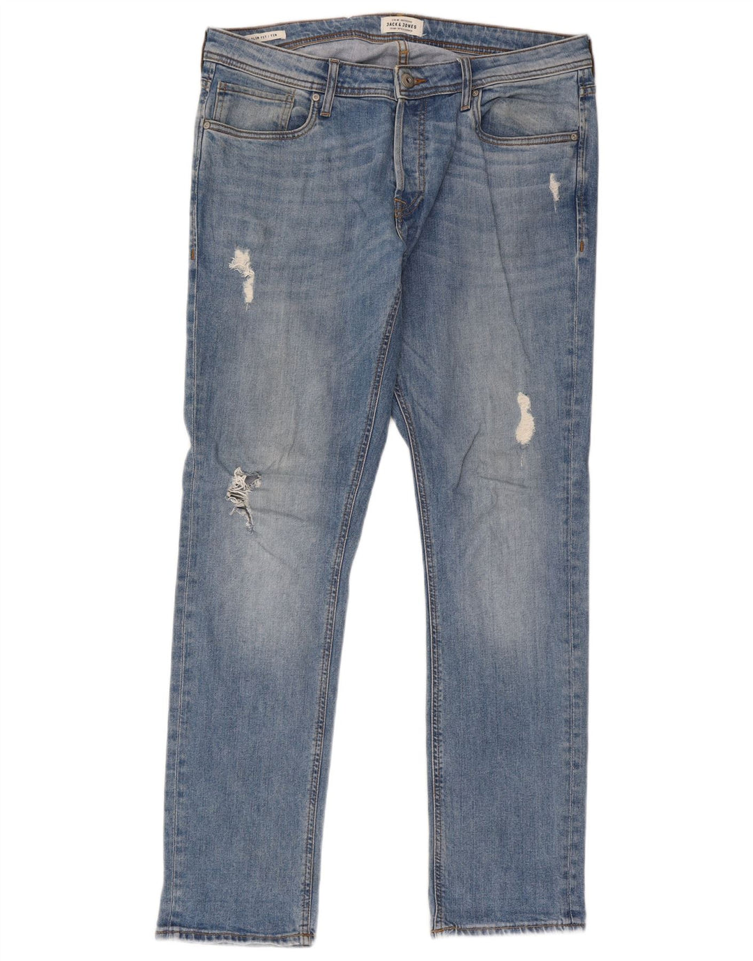 Jack & Jones Mens Tim Distressed Slim Jeans W36 L34 Blue Cotton