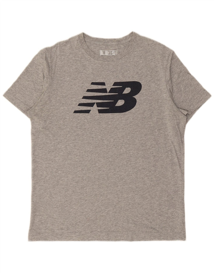 NEW BALANCE Mens Graphic T-Shirt Top Large Grey Flecked Cotton