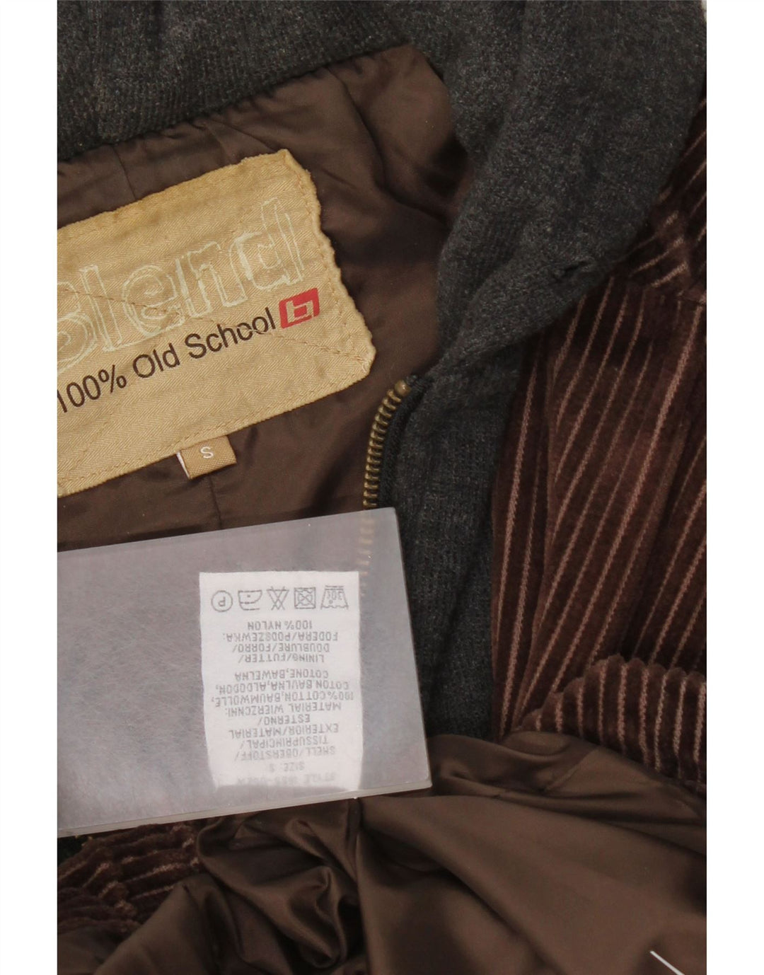 Blend Womens Graphic Hooded Corduroy Jacket UK 36 Small Brown Cotton