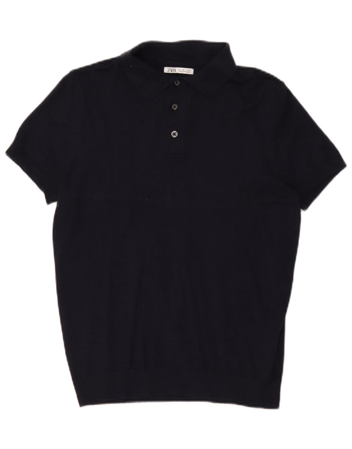 Zara Mens Polo Shirt Small Navy Blue Viscose