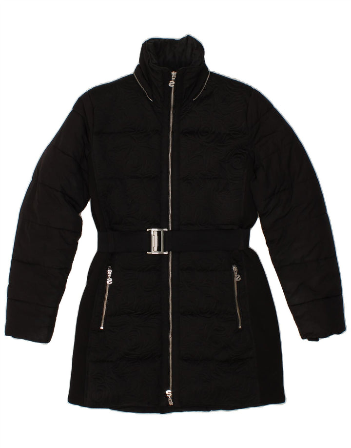DESIGUAL Womens Padded Coat EU 38 Medium Black Floral Polyester Vintage Desigual and Second-Hand Desigual from Messina Hembry 