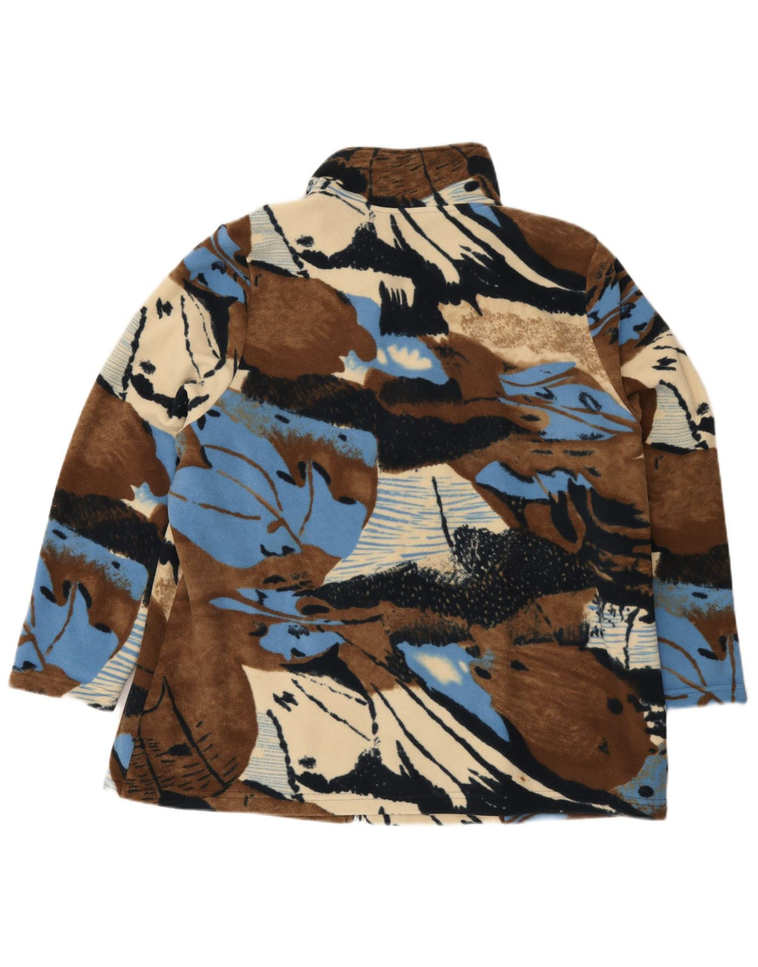 Vintage Womens Abstract Pattern Fleece Jacket UK 24 4XL Brown Colourblock