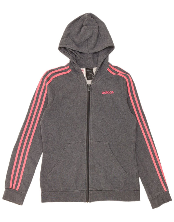 Adidas Girls Zip Hoodie Sweater 14-15 Years Grey Flecked Cotton