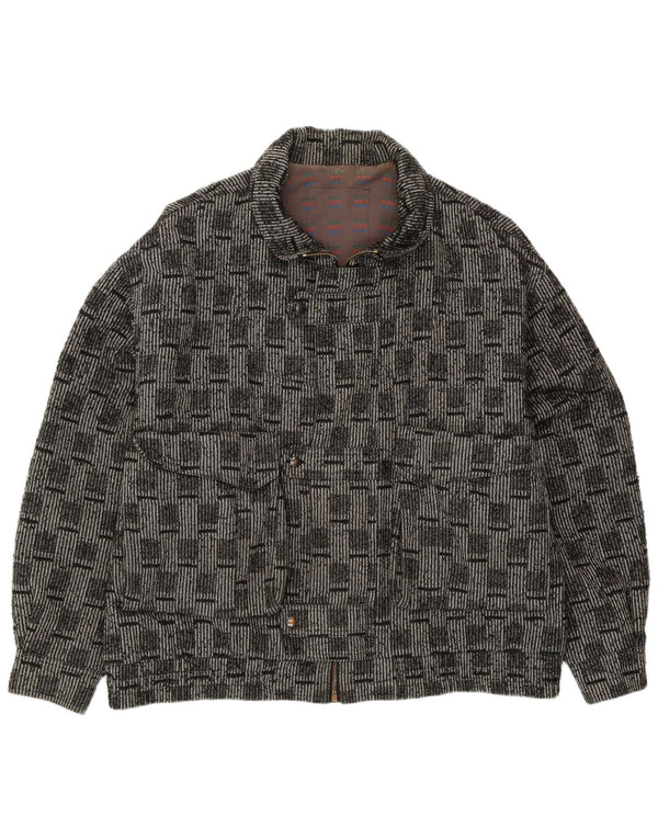 VINTAGE Mens Bomber Jacket IT 52 XL Grey Check Wool