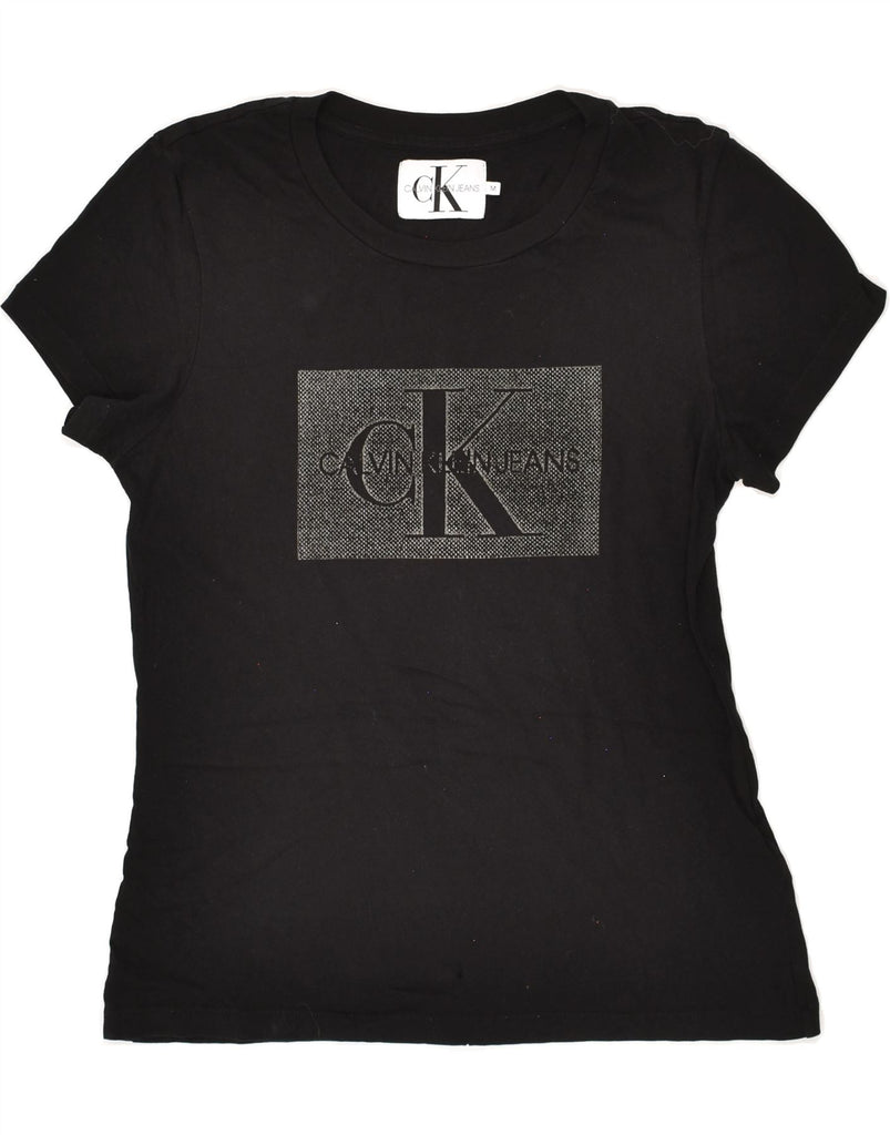 CALVIN KLEIN Womens Graphic T-Shirt Top UK 14 Medium Black Cotton | Vintage Calvin Klein | Thrift | Second-Hand Calvin Klein | Used Clothing | Messina Hembry 