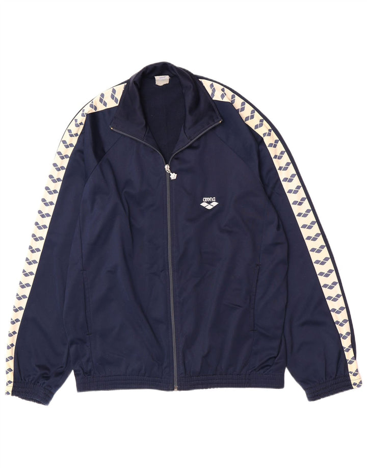 Arena Mens Graphic Tracksuit Top Jacket Large Navy Blue Colourblock