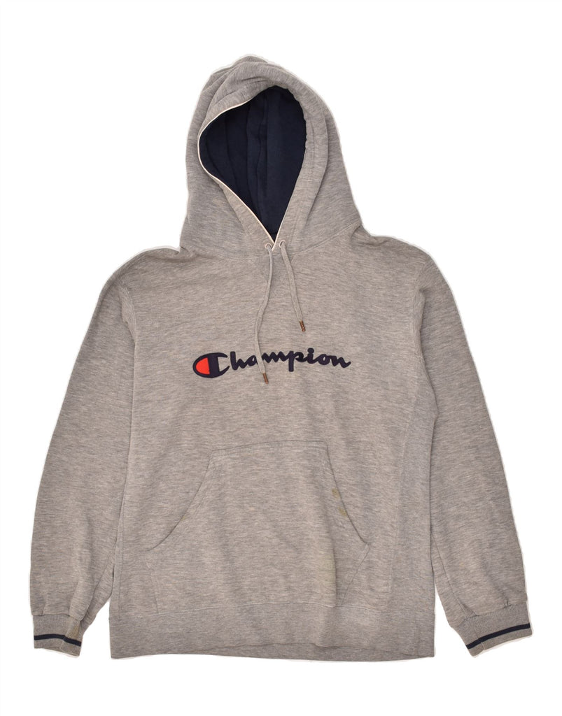 CHAMPION Mens Graphic Hoodie Jumper Large Grey Cotton | Vintage Champion | Thrift | Second-Hand Champion | Used Clothing | Messina Hembry 