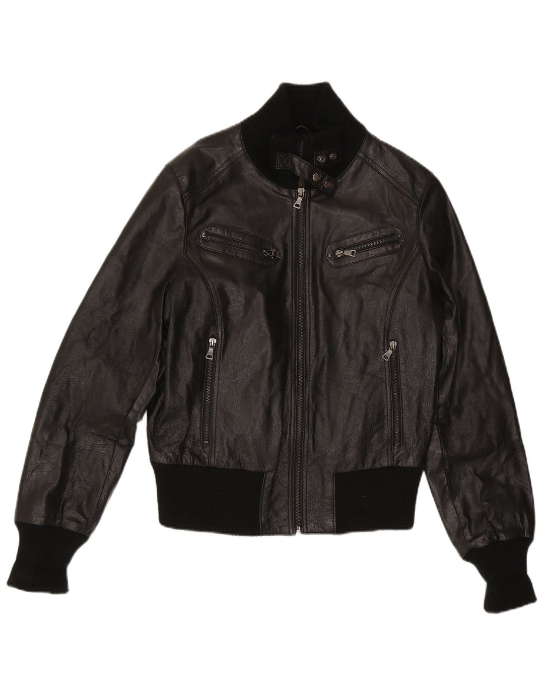 Conbipel Womens Crop Leather Jacket IT 48 XL Black