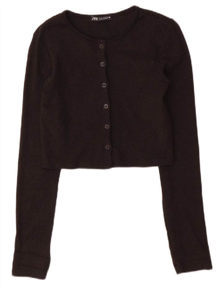 Zara Womens Crop Cardigan Top UK 8 Small Black