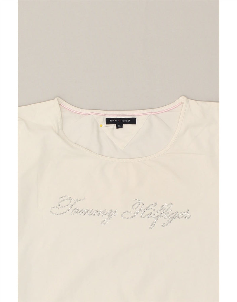 TOMMY HILFIGER Womens Graphic T-Shirt Top UK 18 XL White | Vintage Tommy Hilfiger | Thrift | Second-Hand Tommy Hilfiger | Used Clothing | Messina Hembry 