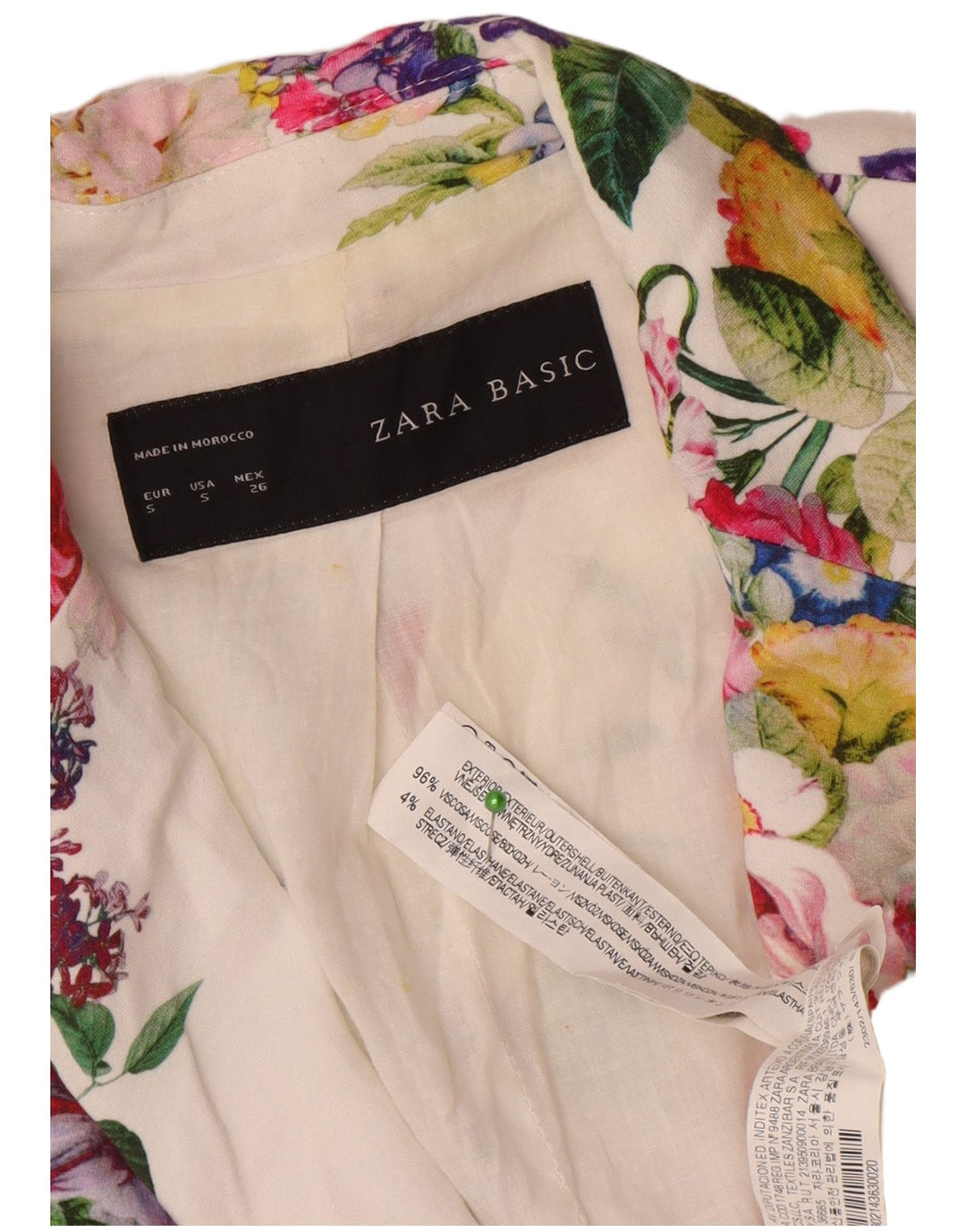 Zara Womens 1 Button Blazer Jacket UK 10 Small White Floral Viscose