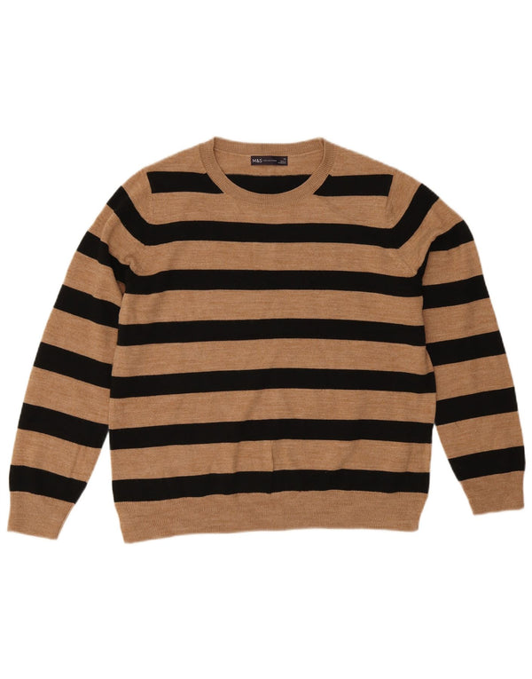 Marks & Spencer Womens Crew Neck Jumper Sweater UK 16 Large Beige Striped