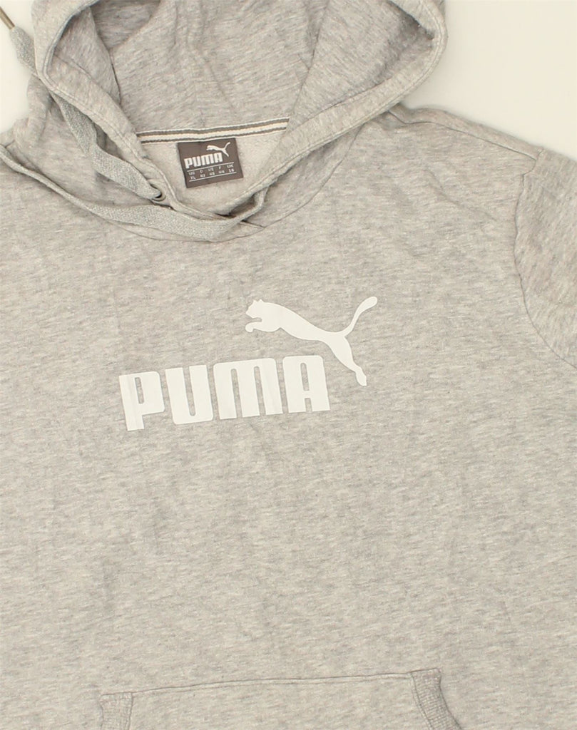 PUMA Womens Graphic Hoodie Jumper UK 16 Large Grey Cotton | Vintage Puma | Thrift | Second-Hand Puma | Used Clothing | Messina Hembry 