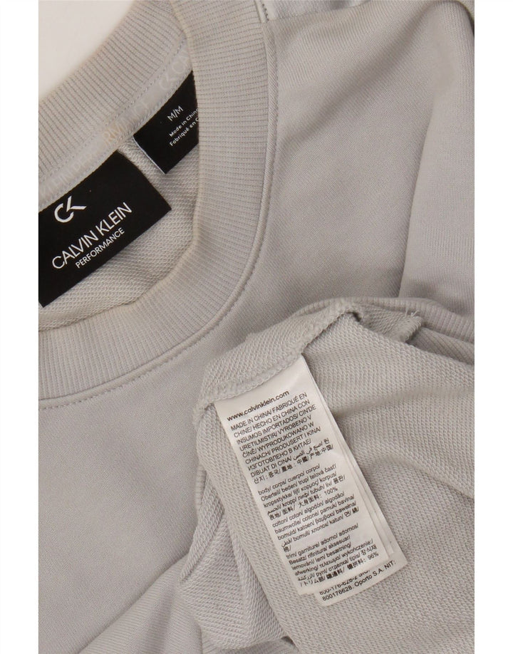 Calvin Klein Womens Crop Graphic Sweatshirt Jumper UK 14 Medium Grey Cotton