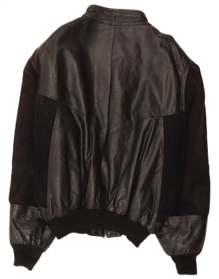 Vintage Mens Bomber Leather Jacket IT 52 XL Black