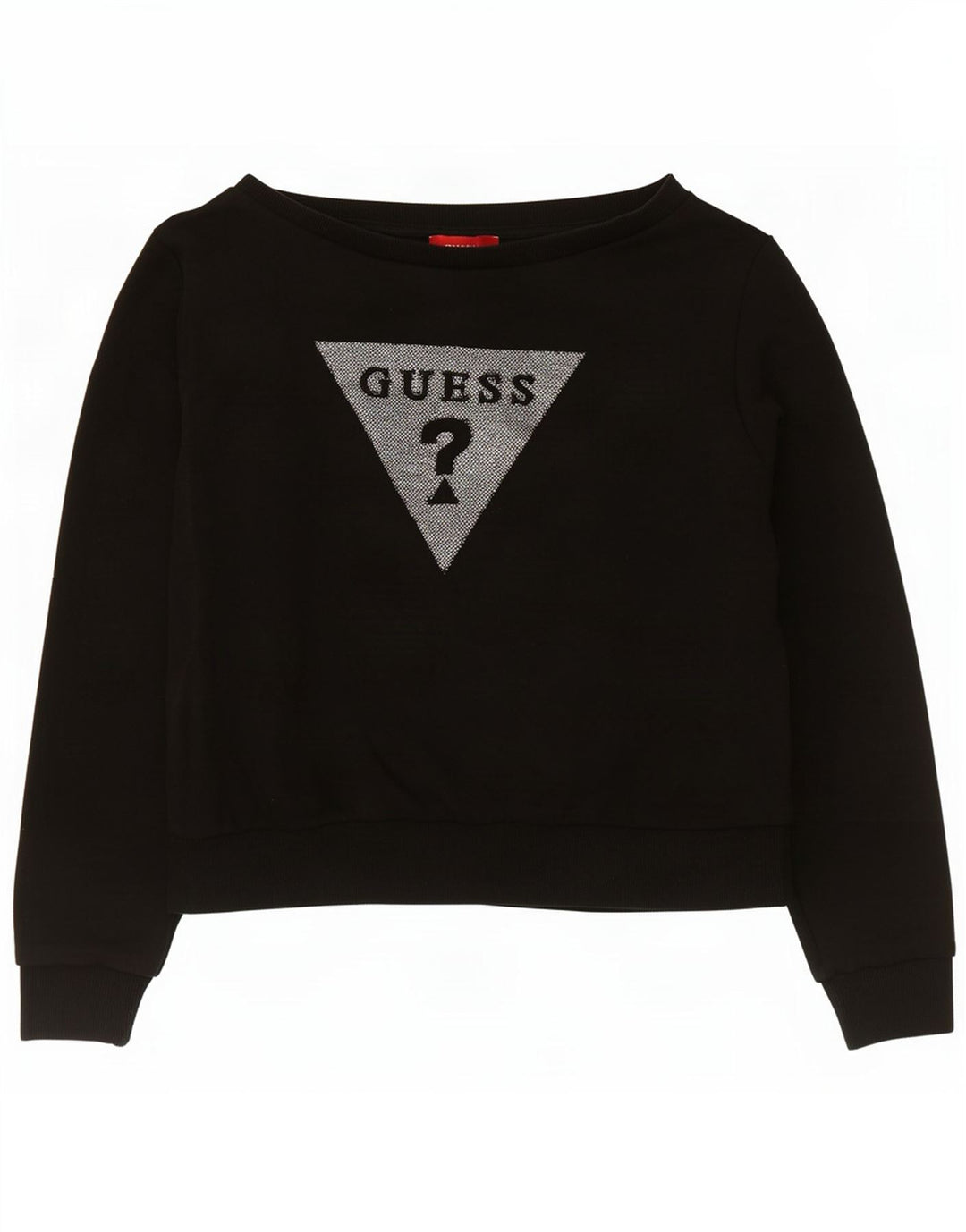 Guess Womens Crop Graphic Sweatshirt Jumper UK 14 Medium Black Cotton