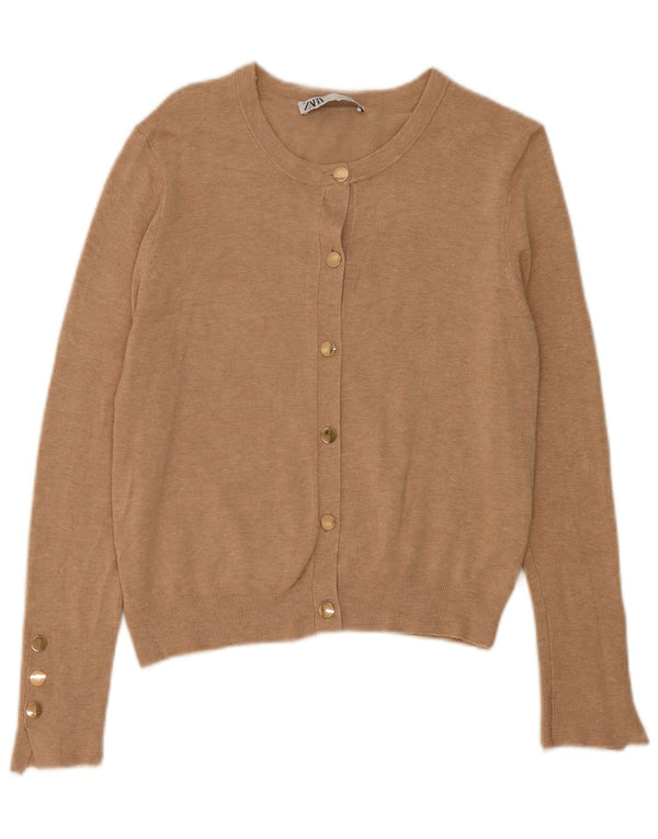 Zara Womens Cardigan Sweater UK 14 Large Beige Viscose