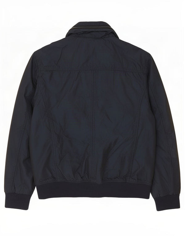 Zara Mens Bomber Jacket UK 40 Large Navy Blue Polyester